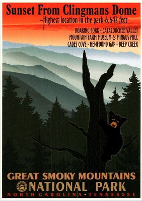 Sunset from Clingman Dome Great Smoky Mountains National Park bear postcard