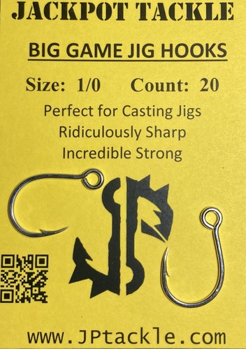 Single Inline Big Game Jig Lure Hooks - 1/0 2/0 3/0 x 20 per pack - Fishing Hook