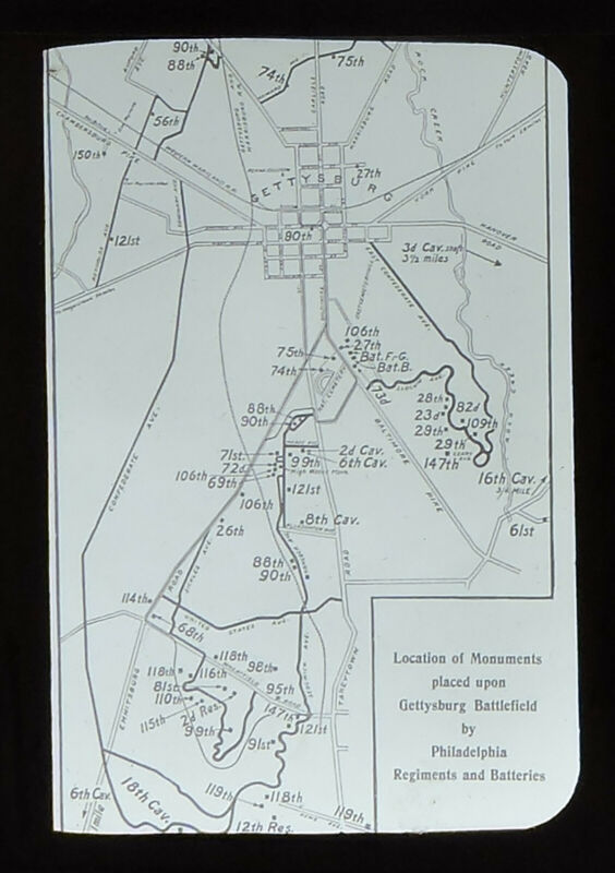Gettysburg Battlefield Monument Location Map, Photo On Glass
