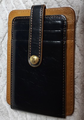 Vintage HOBO International Credit Card 2Tone Black/Gold LEATHER Boho Wallet VguC