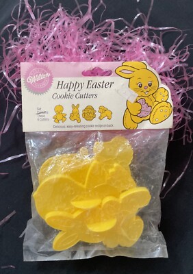 WILTON 1989 HAPPY EASTER PLASTIC COOKIE CUTTERS 4 IN ORIGINAL UNOPENED PACKAGE
