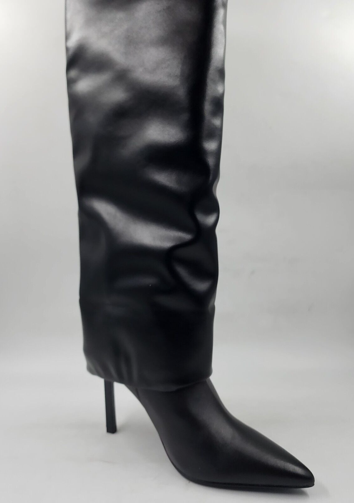 AQUA Tena Pointed Toe High Heel Boots Women's 5.5M Black Long Cuff Detailing - Picture 11 of 17