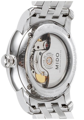 Pre-owned Mido Baroncelli Men's Silver Automatic Diamond Rhodium Dial 38mm Watch M86004671