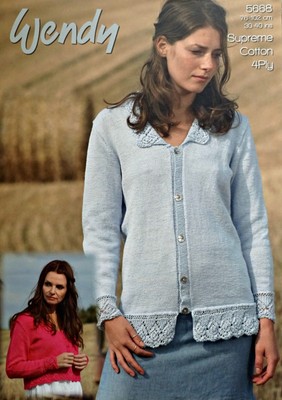 WENDY SUPREME COTTON DOUBLE KNITTING PATTERN 5977 LADIES CROCHET MOTIF CARDIGAN