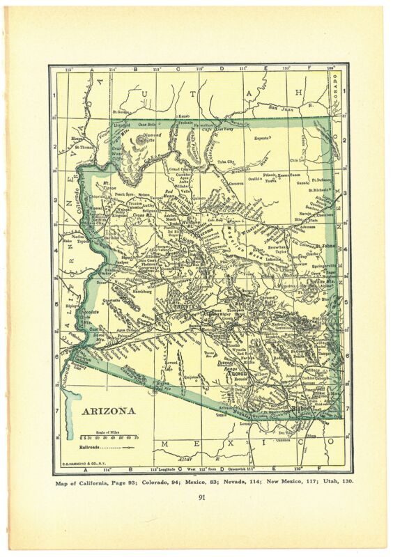 1927 Vintage Atlas Map Page - Arizona on one side and Arkansas on the other side