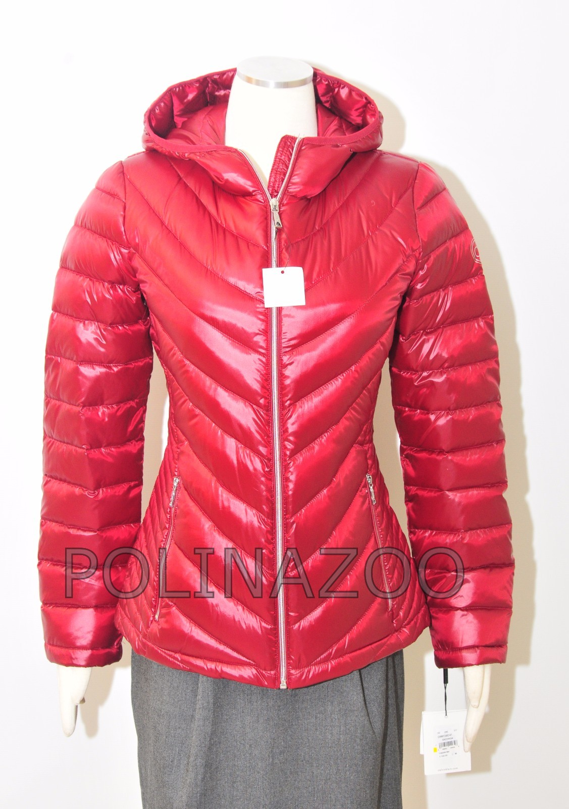 Calvin Klein Winter jacket Hooded Down Puffer Coat Pearlized Red Black
