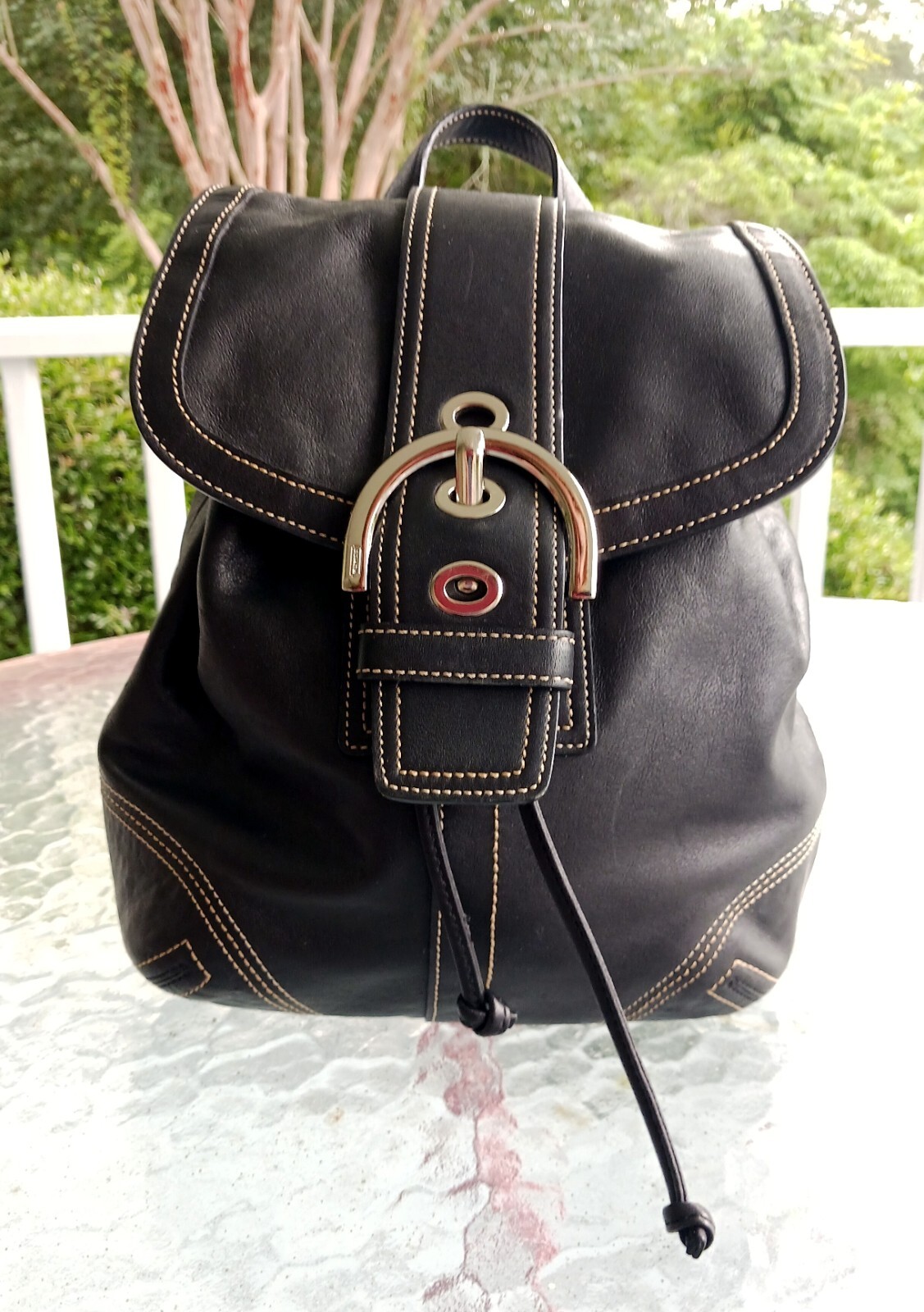 バッグ New Vintage Coach Cabin Bag Small Black Coach 3559 Small Vintage Soho Black Leather Trim Backpack W