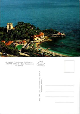 France French Riviera Principality of Monaco Monte Carlo Beach Vintage Postcard