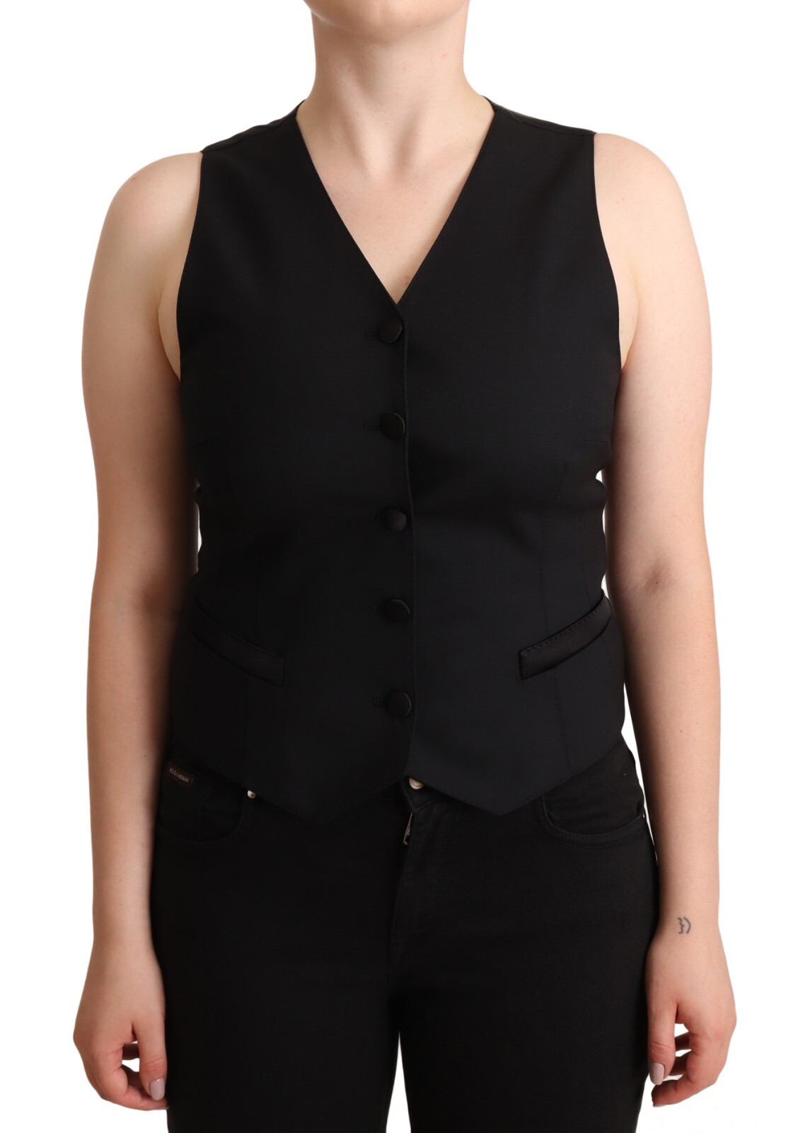 Pre-owned Dolce & Gabbana Top Viscose Black Button Down Sleeveless Vest It42/us8/m $550