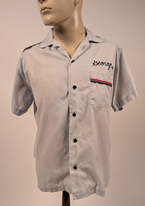 VINTAGE 1980'S MEN'S BOWLING SHIRT W STRIPED SHOULDERS +
