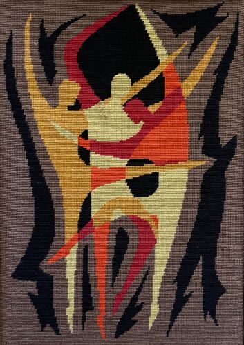 Vintage 60s 70s Abstract Dancer Needlepoint Wall Hanging Art Mid Century Modern