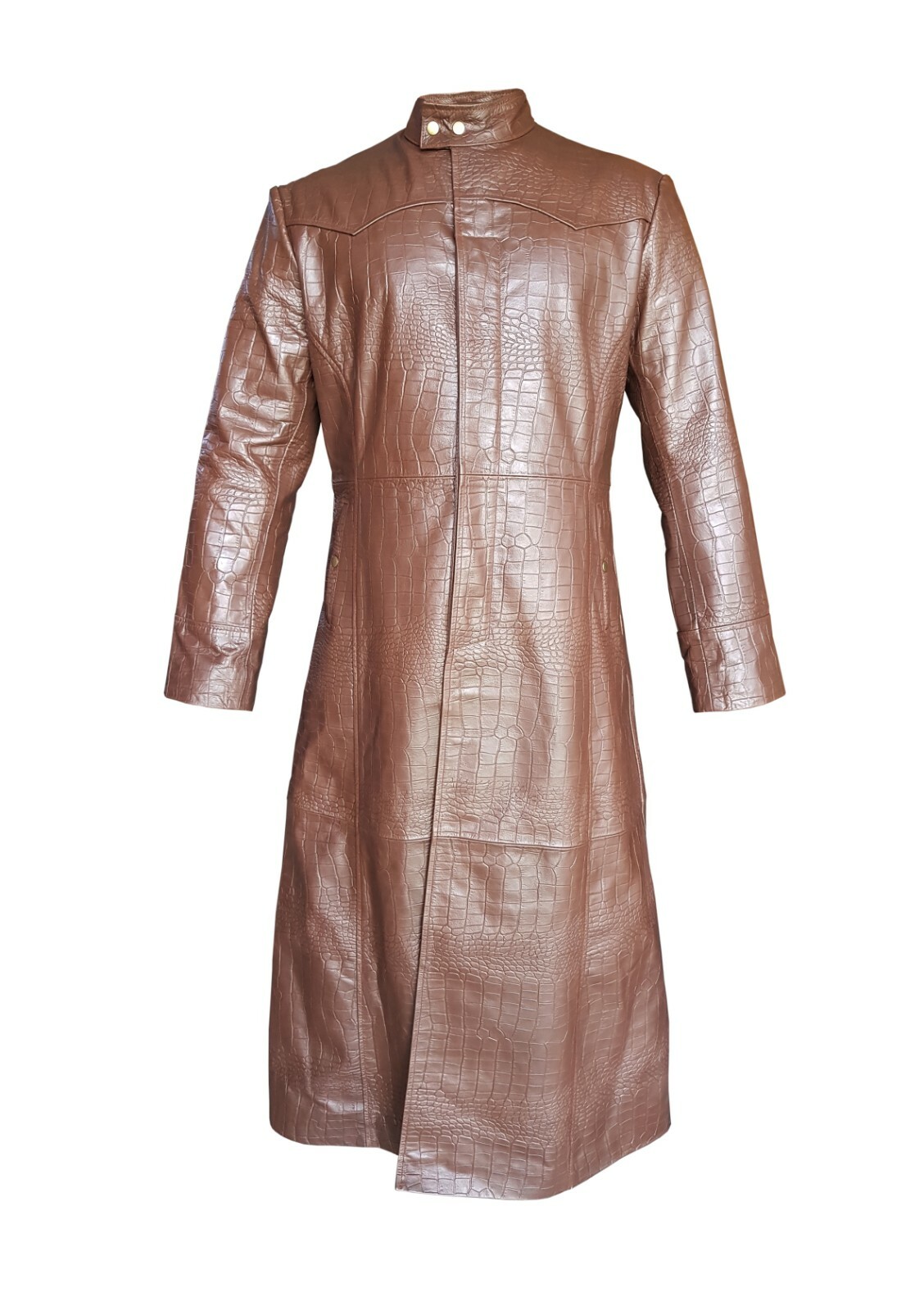 LEATHER ADDICTS HERREN ECHT BRAUNES KROKODIL AUFDRUCK LEDER LANG MATRIX GOTHIC TRENCHCOAT GOTHIC