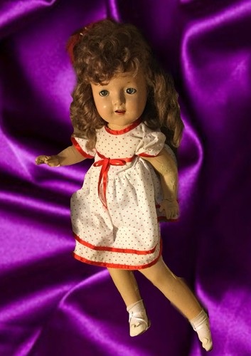 LARGE 1930’s Vintage Composition & Cloth 27”.Doll With Teeth & Eyes Follow You