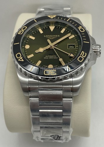 Pre-owned Longines Hydroconquest Gmt Green Dial Steel 41 Mm Men's Watch L3.790.4.06.6
