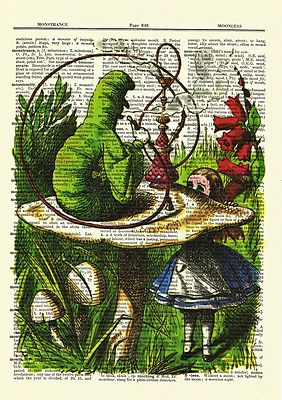 Alice in Wonderland Dictionary Art Print Book Picture Poster Caterpillar Smoke