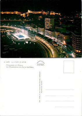 Europe France French Riviera Monaco Prince's Port Palace Night Vintage Postcard