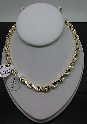 Pre-owned Globalwatches10 Real 10k Yellow Gold Rope Necklace Chain 30" 4mm Lobster Lock Men Diamond Cut