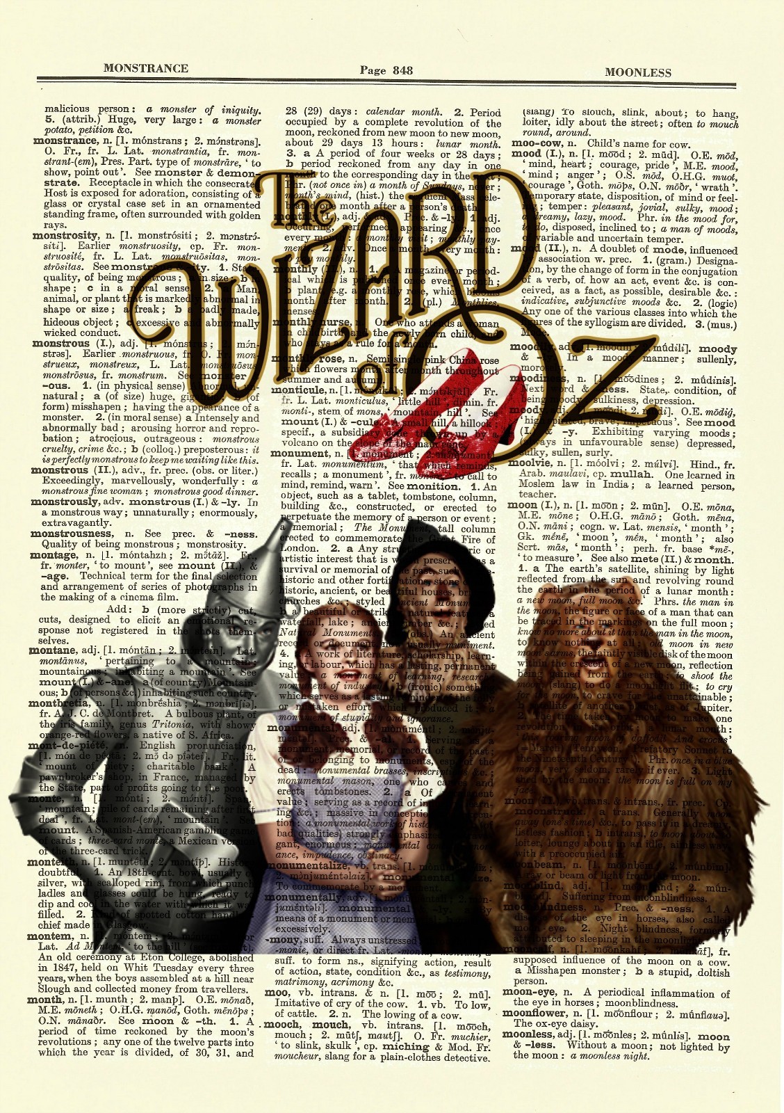 Wizard of Oz Dictionary Art Print Picture Poster Dorothy Tinman Lion Scarecrow