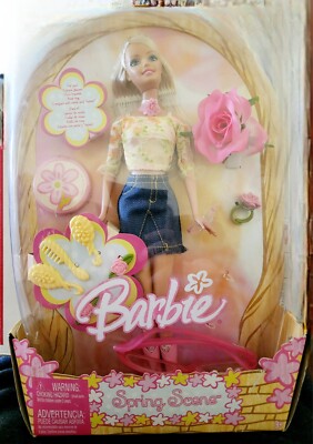 Spring Scene Barbie Doll 2005 New w/Glasses, Mirror, Hairclip, Ring Mattel H8252