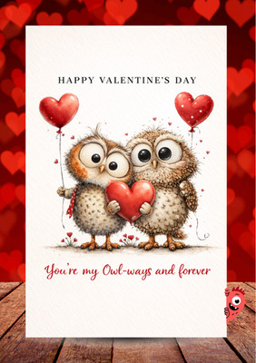 Super Cute Owls - Valentines Day Card Owls Holding Hearts For Wife Husband