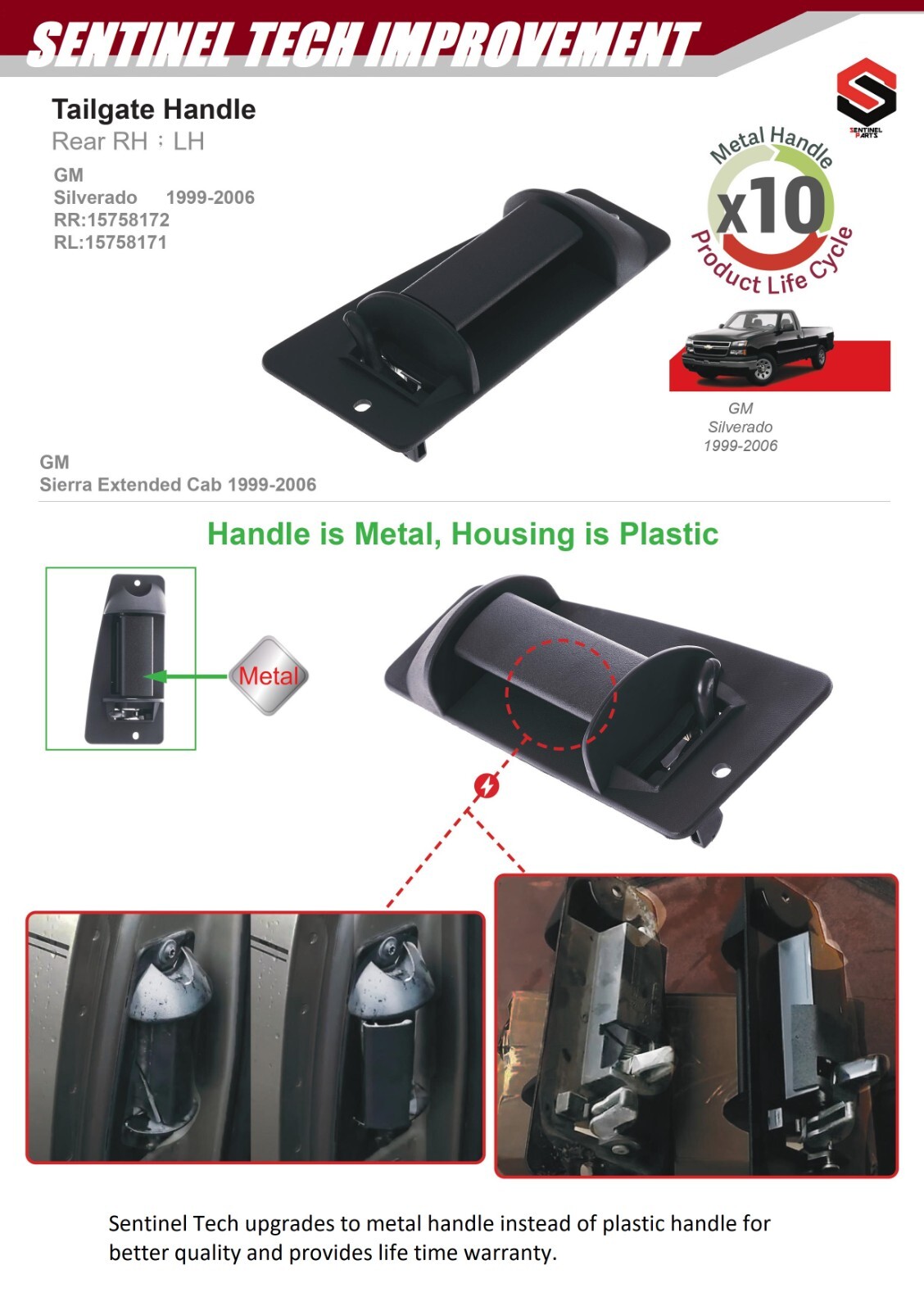 UPGRADED METAL LEVER Door Handle Rear Left & Right for Chevy GMC Extended Cab