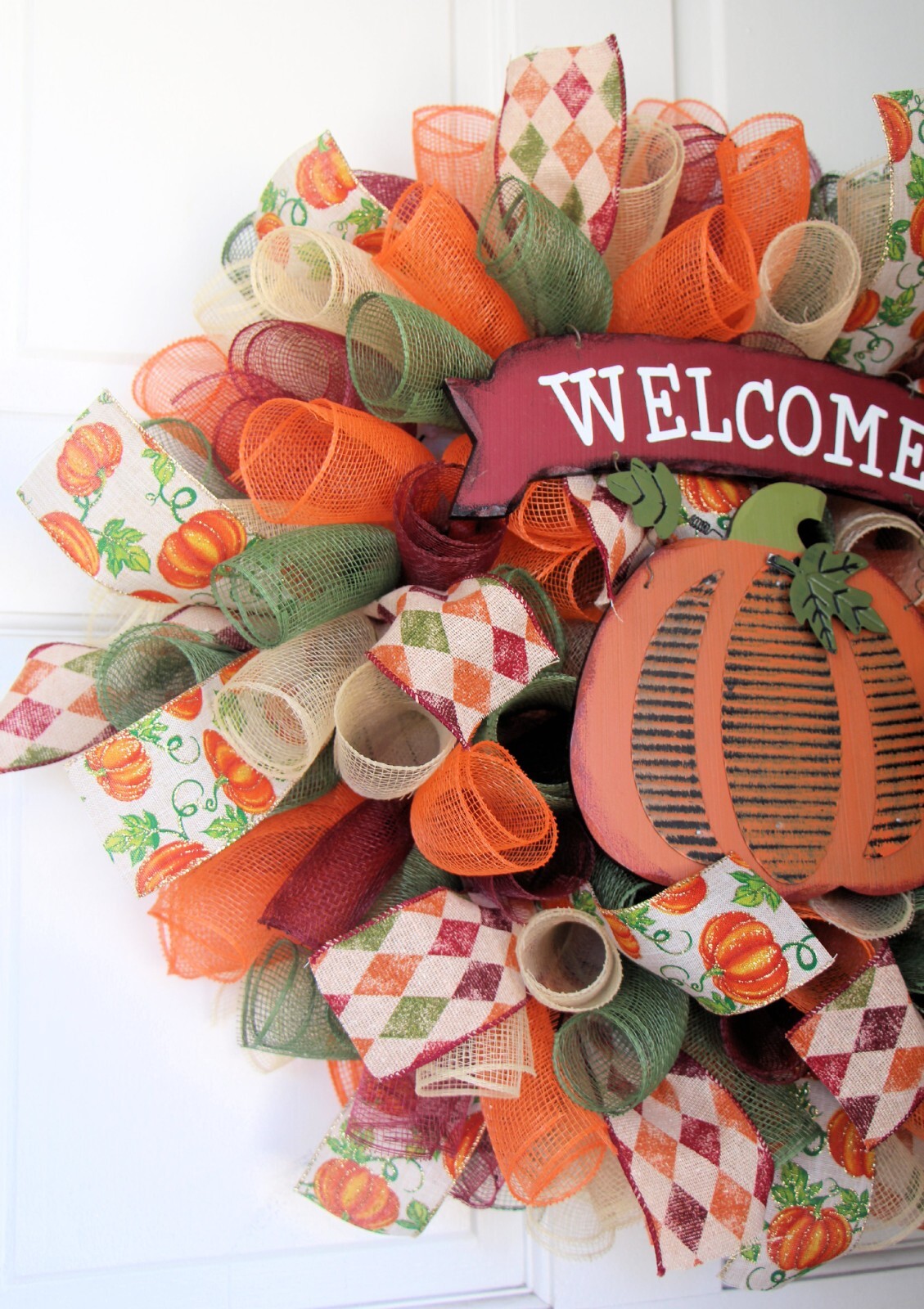 Pumpkin Mesh Wreath, Fall Welcome Door Décor, Thanksgiving