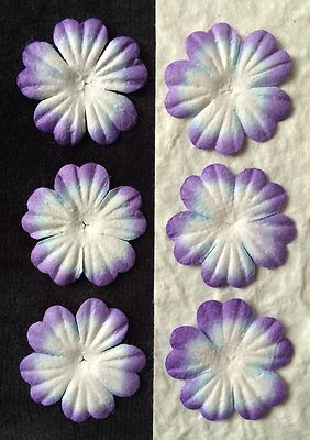 20 Purple Handmade Mulberry Paper Flowers petals Violet Embellishments cards 1'' 