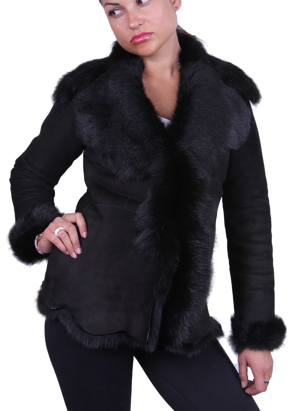 BRANDSLOCK BRANDSLOCK DAMEN LEDER JACKEN ORIGINAL TOSKANA SCHAFSFELL MANTEL VINTAGE SCHWARZ