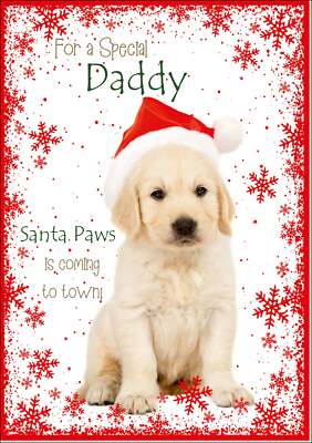 Doodlecards Daddy Christmas Card Cute Santa Paws Puppy Dog Pet
