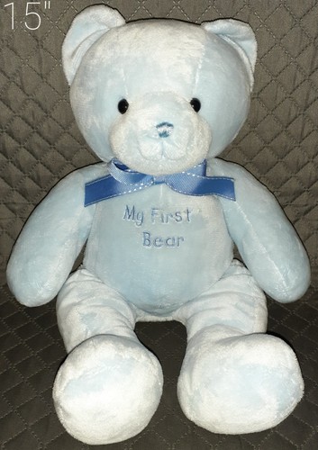 15" VINTAGE CARTER'S BLUE MY FIRST TEDDY BEAR BOW STUFFED AN