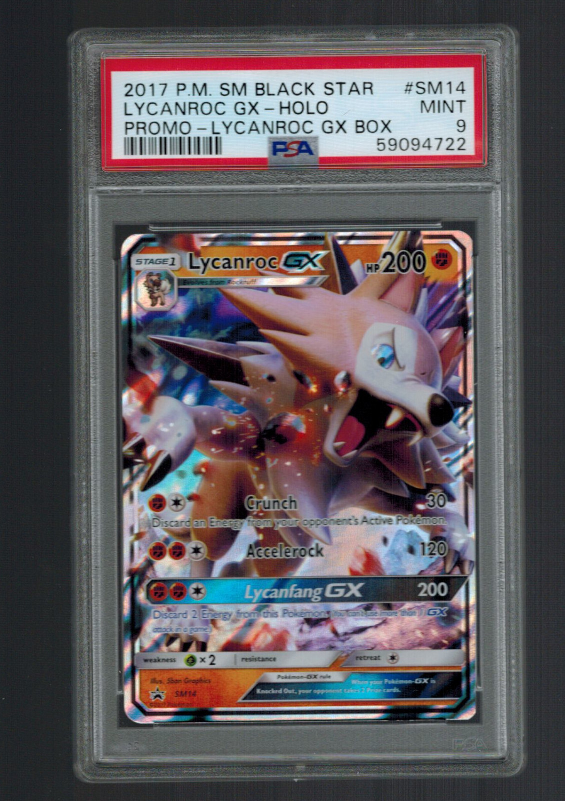 Lycanroc GX SM14 - PSA 9 -Holo Promo - SM Black Star Promo Lycanroc GX SM14 - PSA 9 -Holo Promo - SM Black Star Promo