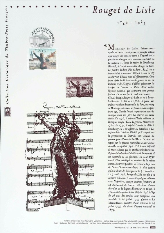 Rouget De Lisle   2006 France Document PhilatÃ©Lique Officiel 06518