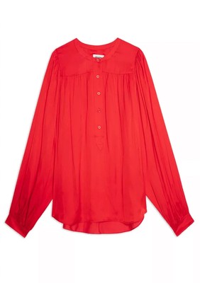 Pre-owned Zadig & Voltaire Women's Tigy Satin Blouse In Japon - Size S In Red