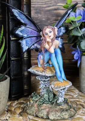 Ebros Amy Brown Forest Willow Nice Fairy Sitting On Wild Giant Mushroom Figurine