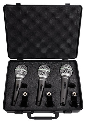 SAMSON Q6 3-Pack Dynamic Vocal Cardioid Handheld Microphones+Mic Clips+Foam Case