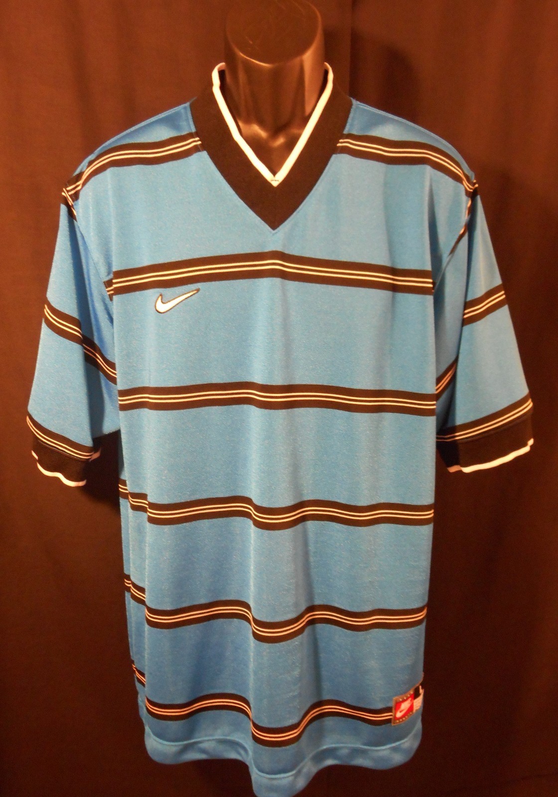 Nike Athletic Short Sleeve Jersey Top V-Neck Mens L Blue