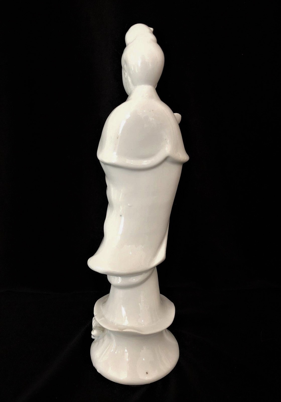 Vintage Blanc De Chine Porcelain Figure of Guanyin Holding Lotus Flower Kwan Yin