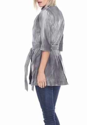 Pre-owned My Tribe Dip Dye Long Leather Coat In Grey - Size L In Multicolor