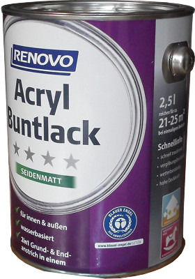 Acryl Seidenmattlack weiß Renovo schnelltrocknend wasserverdünnbar 2,5L