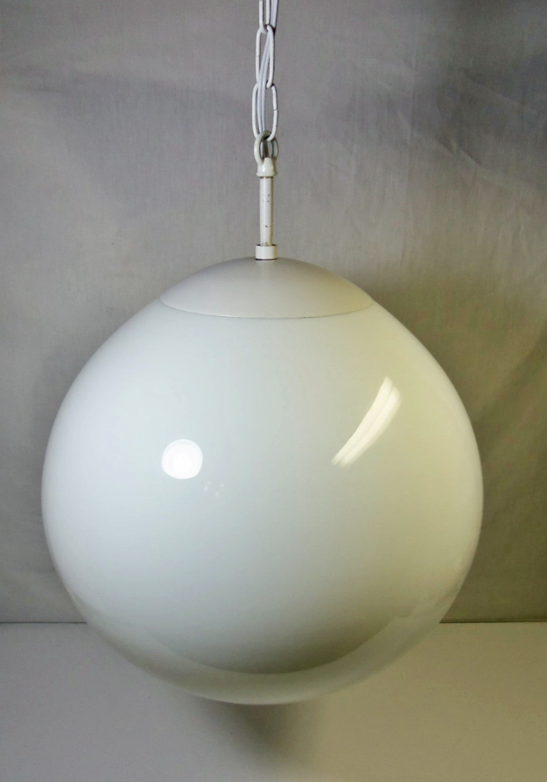 Vtg LARGE White Glass Globe Lamp Space Age Ball Orb Light Swag Lamp MCM Rewired