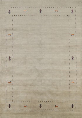 Unique Vibrant Rug Beige Handmade Wool Gabbeh Carpet 5x7 ft.