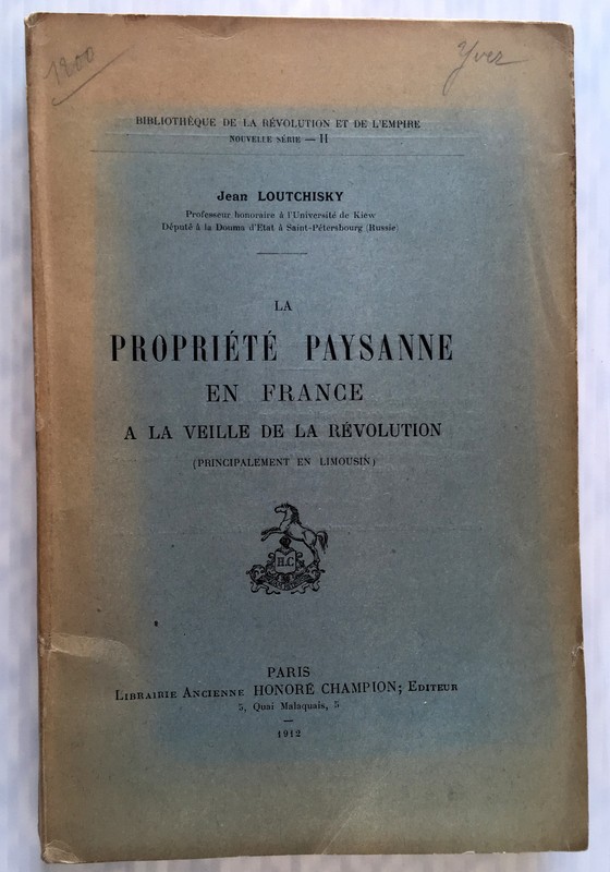 1912 Limousin Propriete Paysanne Veille Revolution Loutchisky Rare Livre Histoir