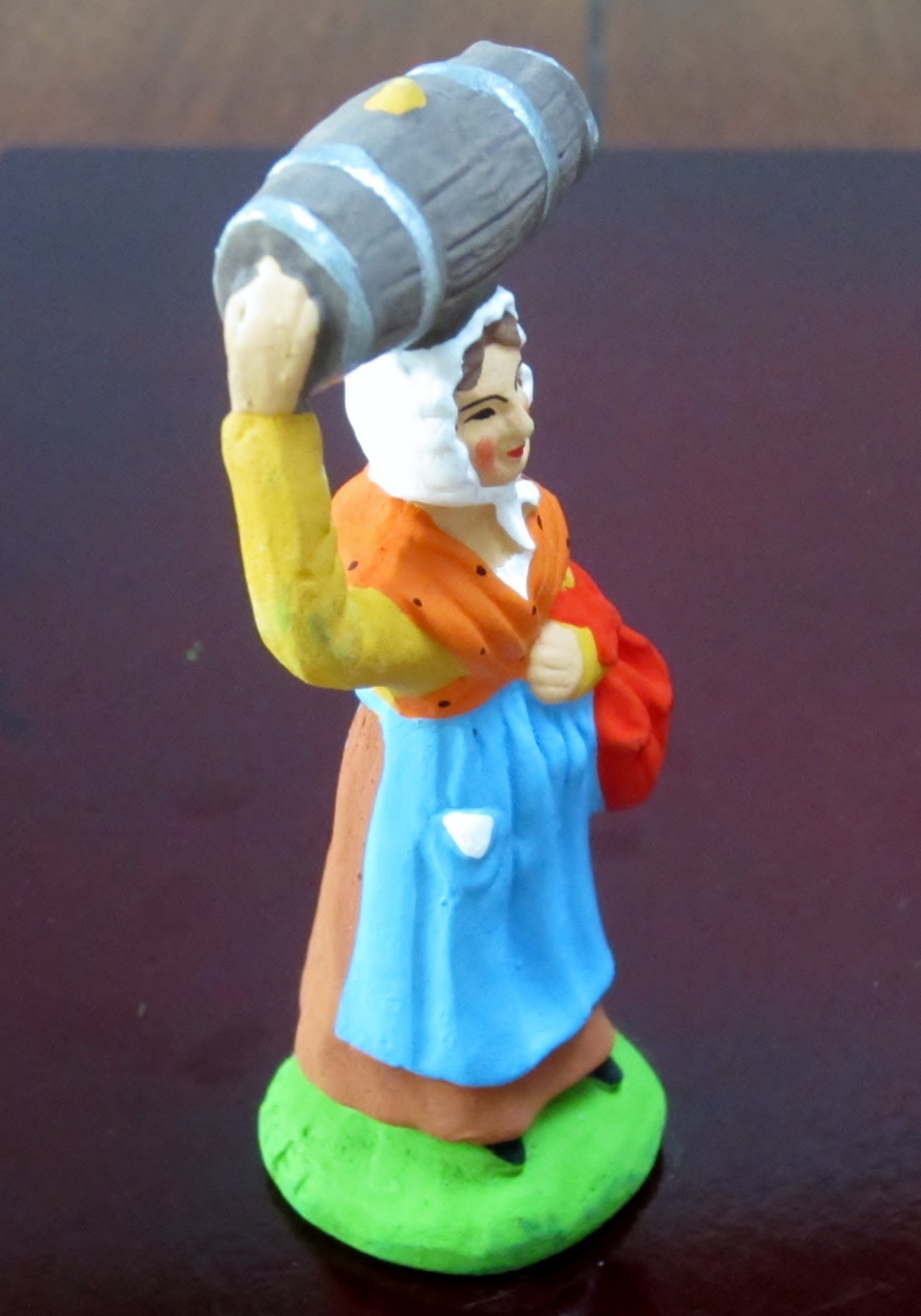New Carbonel French Nativity santon #2 woman with keg/barrel on her head