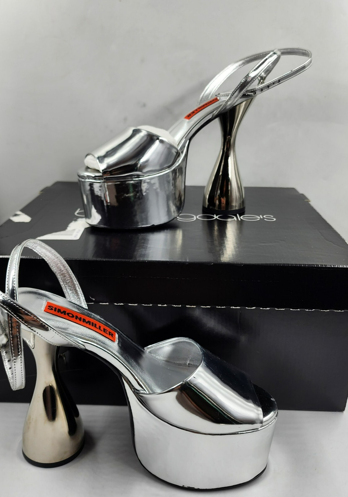SIMON MILLER Curvy Platform High Heel Sandals Women's 36/6US Silver Ankle Strap - Picture 2 of 21