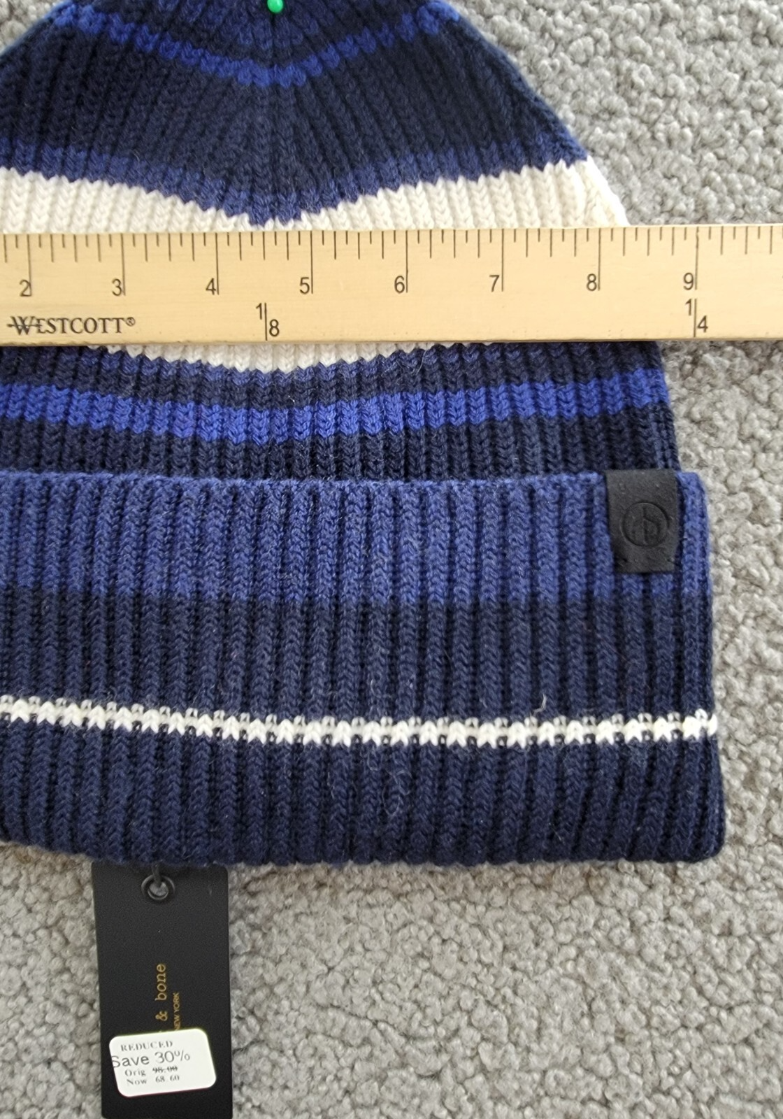 rag & bone Wool Blend Blake Stripe Beanie Womens One Size Blue Multi Folded Edge - Picture 5 of 15