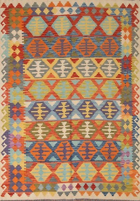 Flat-Weave 6x8 ft Geometric Kilim Pakistani Hand-Woven Area Rug Reversible