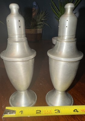 Vintage EMPIRE Pewter Weighted Glass Inside Salt & Pepper Shakers 5 1/2'' Tall