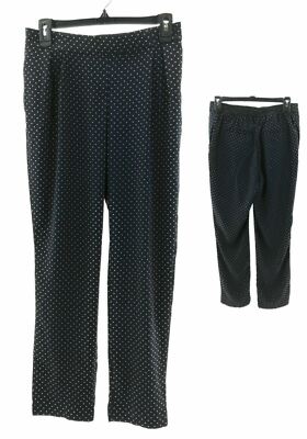 Leyla Pants Womens Navy Blue with White Polka Dots Small with Elastic Waist