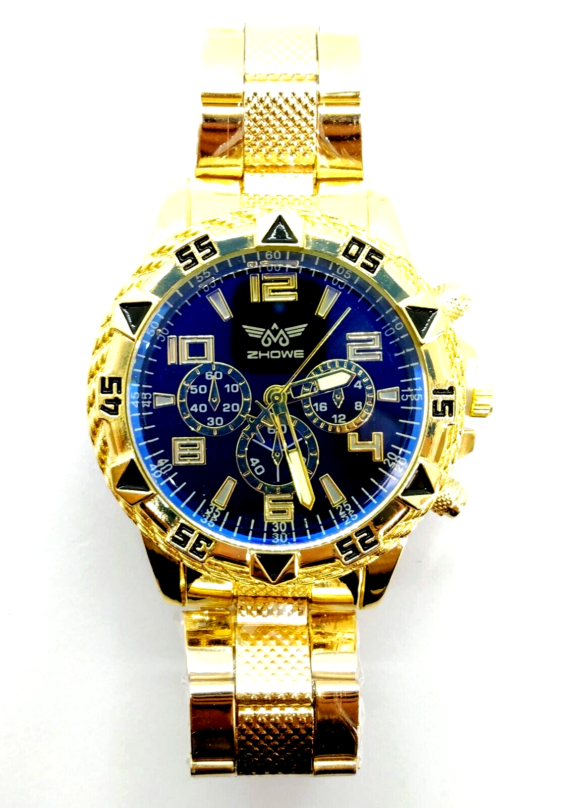 ZHOWE ゴールド クォーツ腕時計 ZHOWE GOLD & BLUE WATCH Men's Golden Quartz Dial Analog