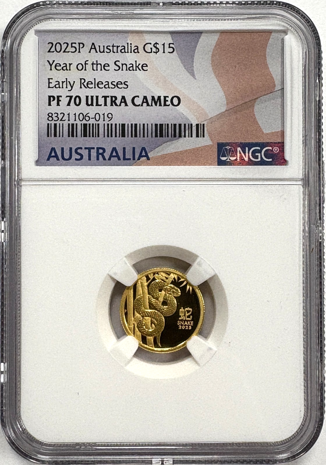 2025 P Australia Gold $15 Proof Year of the Snake NGC PF70